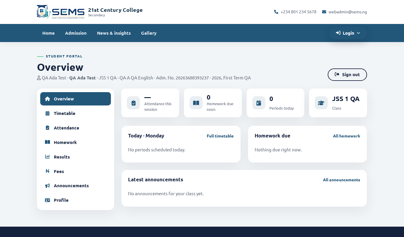 Parent portal dashboard