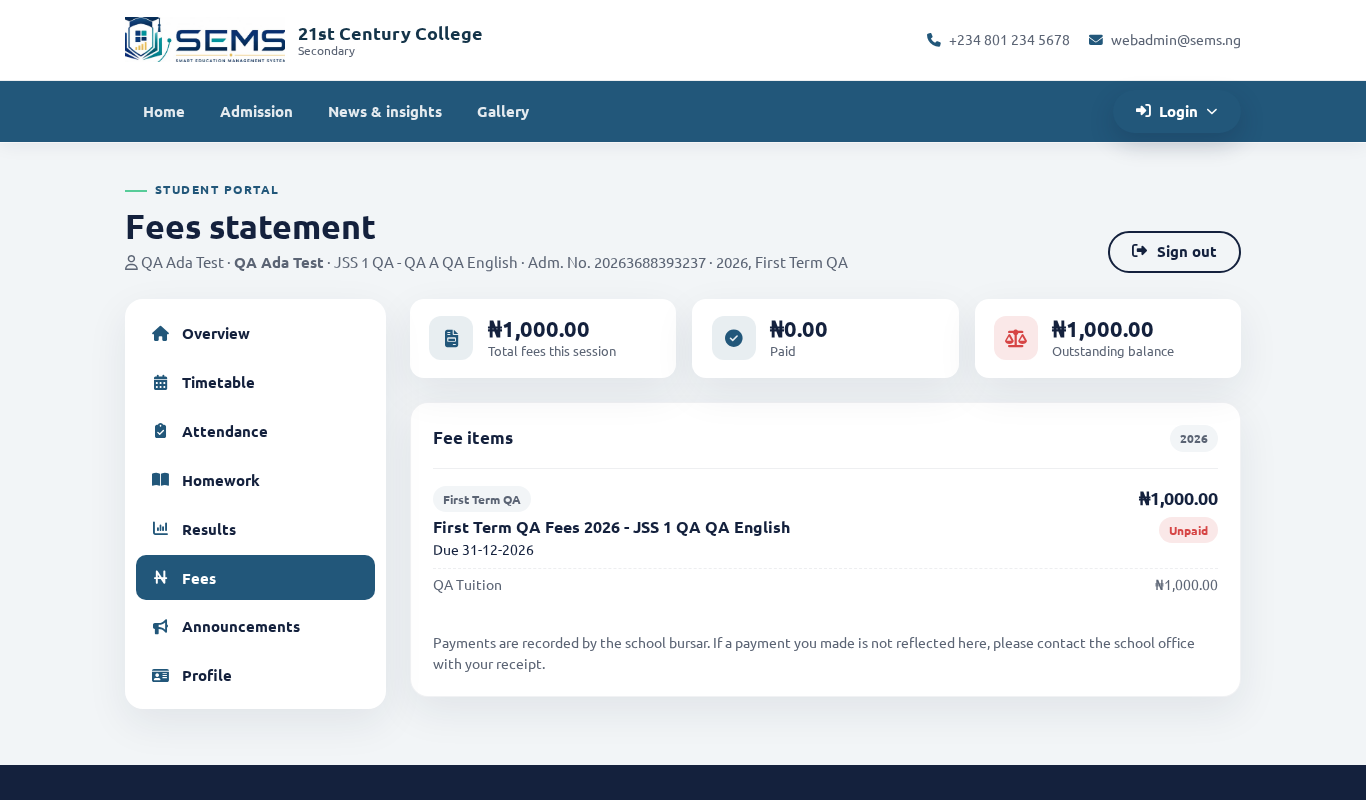 Fees page