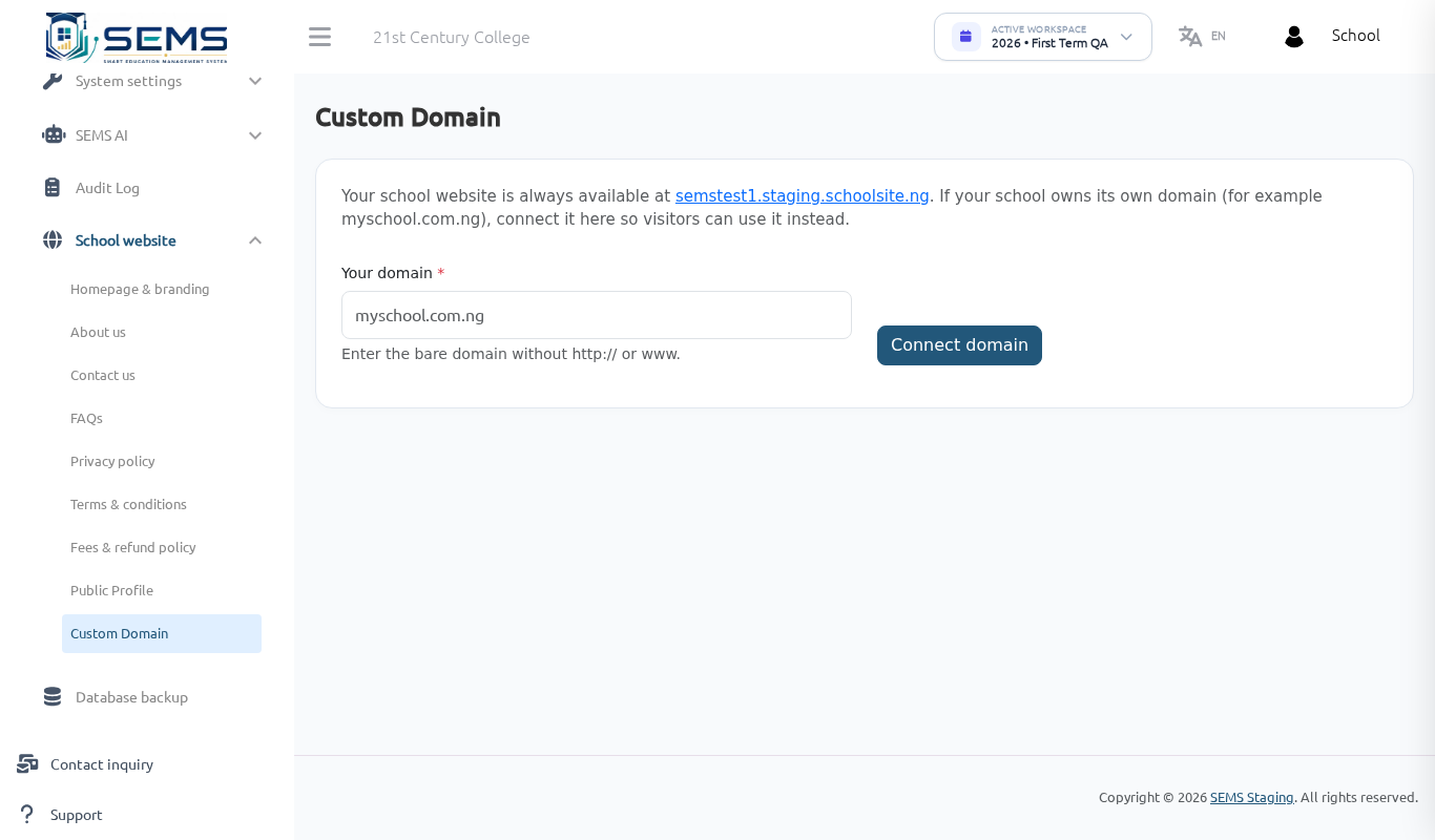 Custom domain page