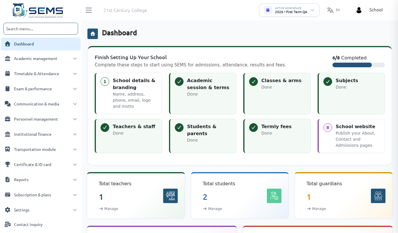 School Administrator dashboard