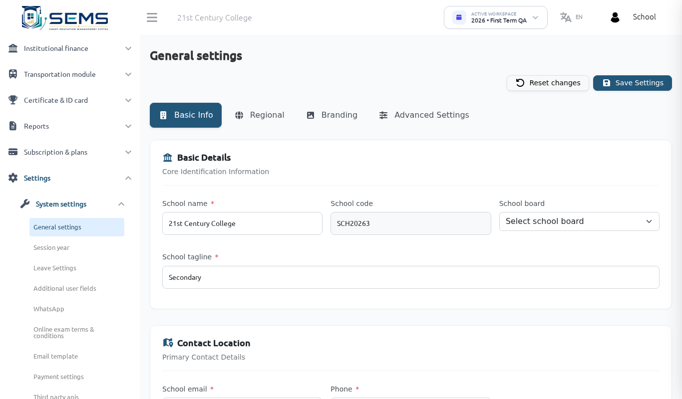 General settings