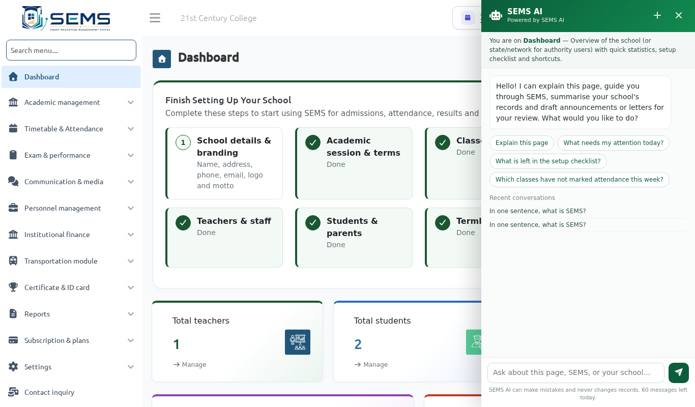SEMS AI panel