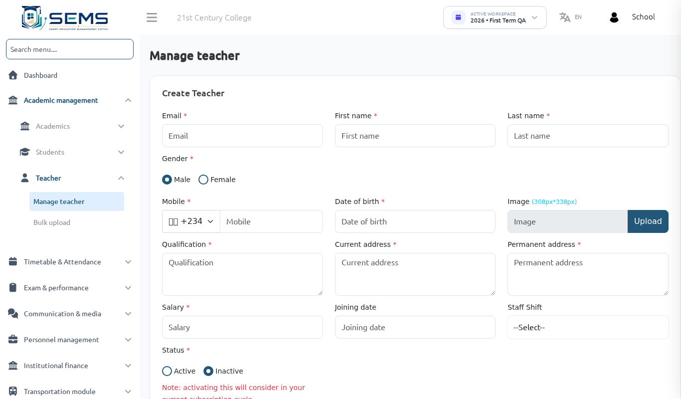Teacher list