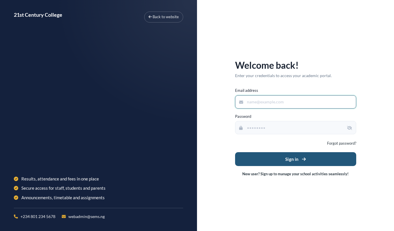Staff login page